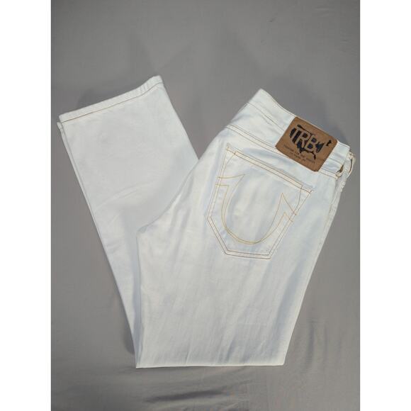 True Religion TRBJ Jeans White Denim Straight Leg Men’s Sz 36x30 Distressed - Picture 1 of 14